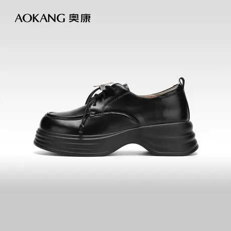 【门店发货】奥康女鞋 2024春季新款潮流百搭厚底乐福鞋小皮鞋图片