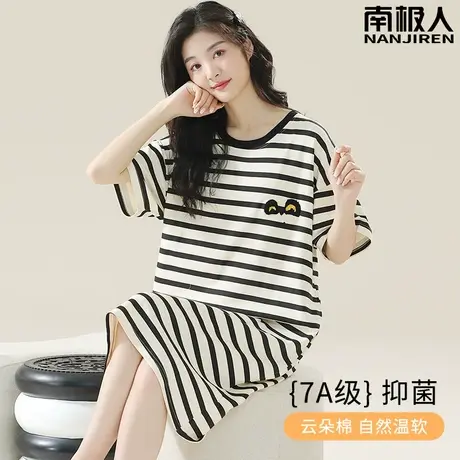 纯棉睡裙女夏季2024新款夏天女士短袖性感孕妇韩系睡衣春秋款女款商品大图