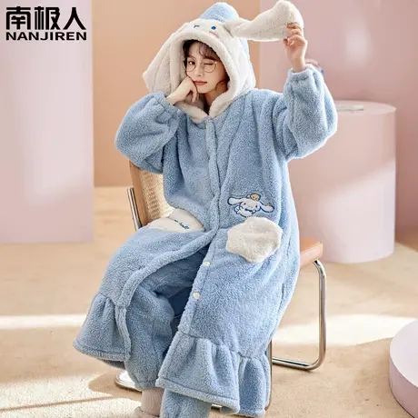 珊瑚绒睡衣女款冬季2023新款加绒加厚女士家居服清蓝睡袍女秋冬款图片