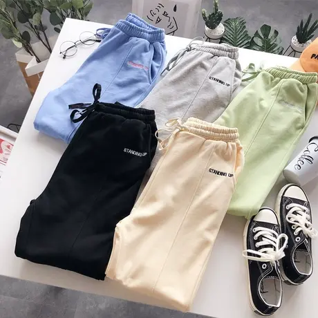 2020春新款韩国东大门chic百搭九分裤毛圈棉卫裤显瘦跑步运动休闲商品大图