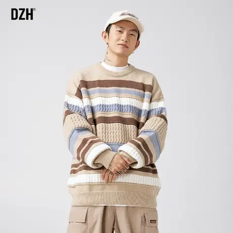 男士慵懒风毛衣男宽松休闲条纹针织衫男款2023新款情侣装线衣外套商品大图