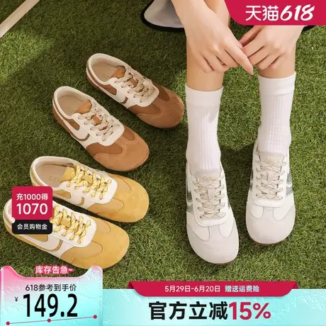 戈美其真皮银色复古德训鞋女2025春季新款系带百搭女鞋休闲板鞋女商品大图