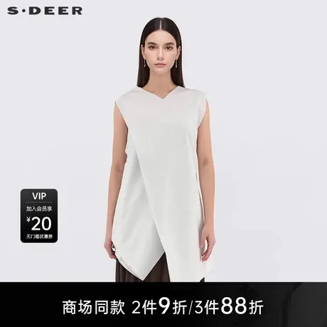 【商场同款】sdeer圣迪奥女时尚V领不规则拼接无袖衬衫S25280602图片