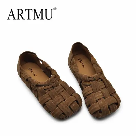 Artmu阿木凉鞋女款2025新款夏季真皮编织平底包头夏凉女鞋凉单鞋商品大图