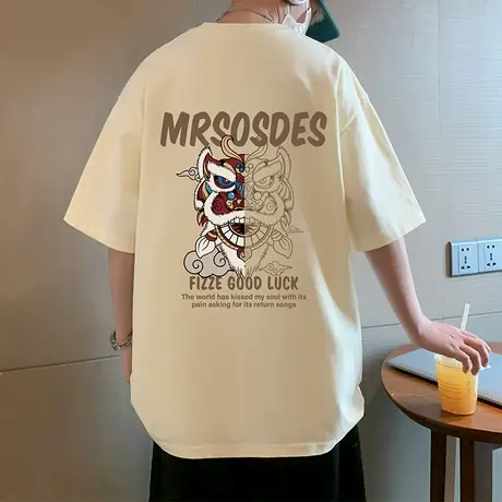 ins潮牌夏季短袖t恤男国潮港风醒狮2025新款男装体恤男生半袖上衣商品大图