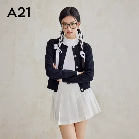 A21女装气质圆领开襟休闲针织衫设计感小众开衫上衣商品大图