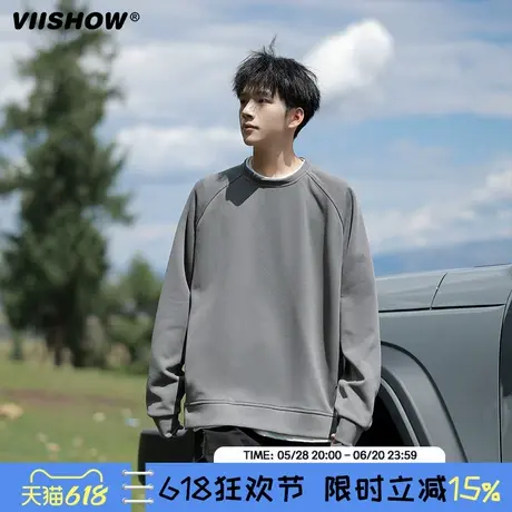 VIISHOW圆领卫衣男2024新款假两件美式休闲上衣潮牌长袖打底T恤图片