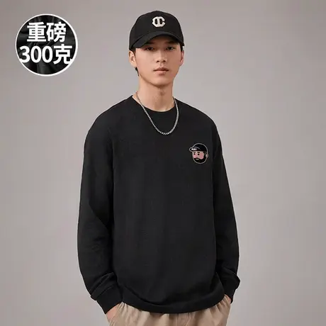 300g重磅潮牌宽松国潮胖子T恤长袖100%纯棉加肥加大码男装秋款男商品大图