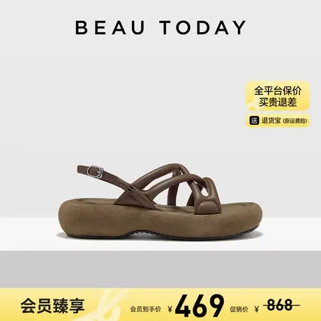 【清仓款】BeauToday厚底罗马凉鞋女款夏季运动凉鞋一字扣松糕鞋商品大图