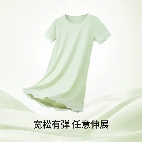 茜施尔新款睡裙女中长款蕾丝短袖慵懒风圆领家居服连衣裙夏薄款S商品大图