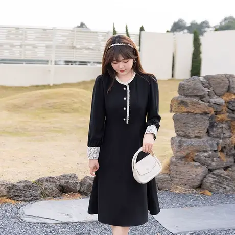绮娑大码女装2023年秋季新款法式气质中长款胖MM连衣裙显瘦遮肚子图片