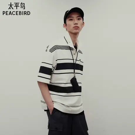 【潦草小狗联名】太平鸟男装条纹刺绣POLO衫夏新款短袖B2COF222E图片