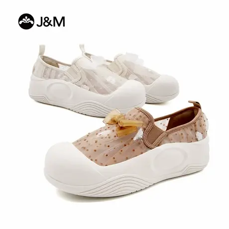 J&M/快乐玛丽女鞋2025新款夏季透气网面一脚蹬休闲轻便厚底乐福鞋商品大图