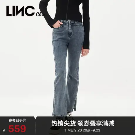 LINCCHIC金羽杰裤子女2023新款复古微喇叭中高腰牛仔裤S231JE181Y商品大图