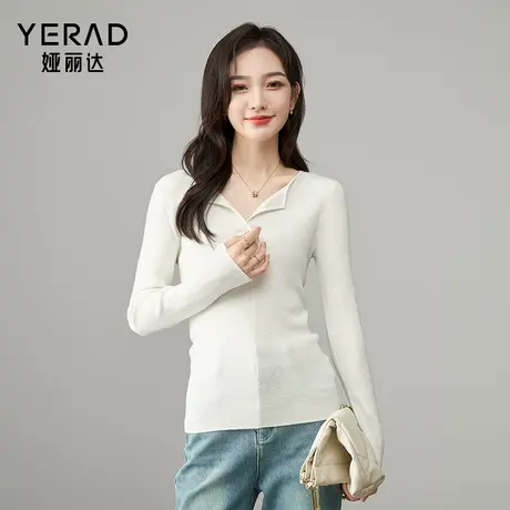 娅丽达法式气质针织衫女2025秋季新款白色高级感修身内搭羊毛上衣商品大图