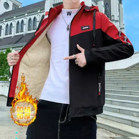 秋冬装外套男加绒加厚上衣服韩版潮流学生2023新款冬季工装夹克男商品大图