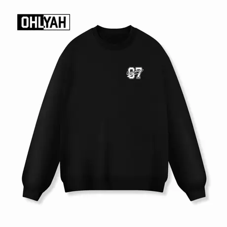 Ohlyah品牌秋冬大码潮流数字87印花圆领卫衣男女休闲纯棉打底长袖商品大图