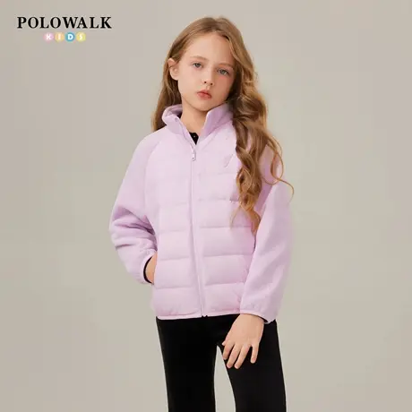 【90白鸭绒】POLOWALK童装女童羽绒服2025年秋冬新品轻薄立领外套图片