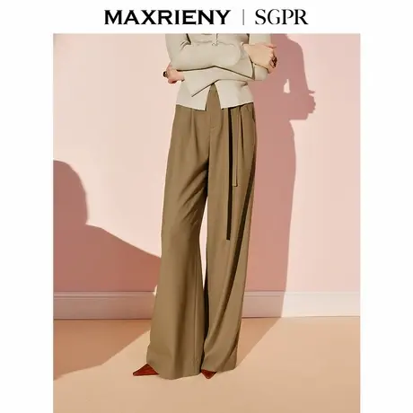 【商场同款】MAXRIENY极简通勤穿搭休闲裤羊毛混纺垂感阔腿长裤女图片