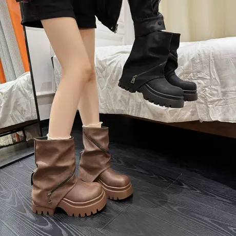 厚底百搭裤管靴女2025年秋季新款爆款时尚气质短靴高级感洋气靴子商品大图