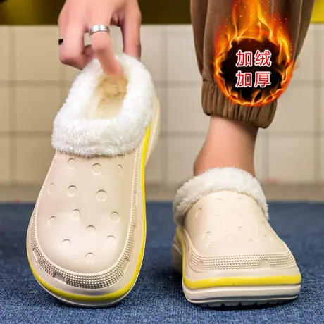 棉拖男款冬季外穿加绒保暖加厚包跟拖鞋居家室内家用防水防滑棉鞋商品大图