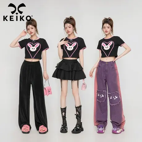 奶兔甜心 正肩短袖T恤女短款2023夏季辣妹露脐性感修身显瘦上衣黑图片