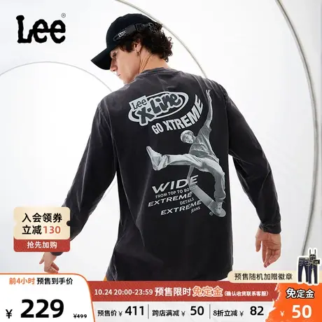 LeeXLINE23秋冬新品舒适版黑色印花男长袖T恤复古LMT0070934DR图片
