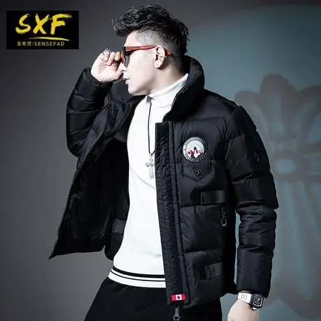 SXF圣希梵羽绒服男 短款轻薄连帽刺绣保暖冬季外套男士羽绒衣潮流商品大图