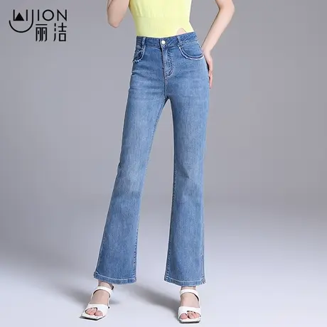 丽洁牛仔喇叭裤女高腰显瘦微喇裤2023新款浅色弹力牛仔裤夏季薄款商品大图
