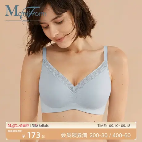 曼妮芬棉质生活大胸显小文胸提花无钢圈模杯软支撑聚拢内衣胸罩商品大图