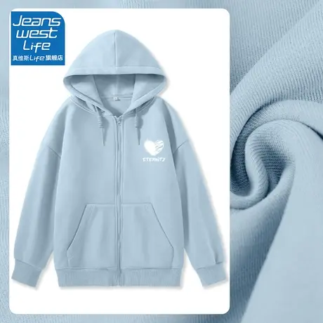 真维斯LIFE蓝色连帽卫衣女春秋薄款2023新款宽松大码慵懒风外套女图片