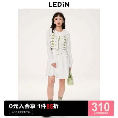 乐町甜美波点连衣裙2023春新款长袖小白裙C2FAD1401商品大图