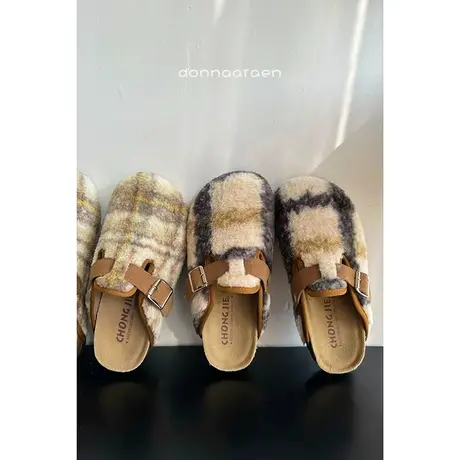 勃肯毛毛拖鞋女秋冬外穿高级感2023新款小香平厚底懒人包头博肯鞋商品大图