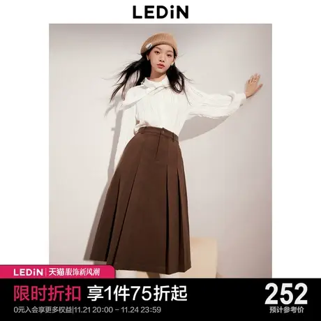 乐町学院风压褶半身裙女2023冬季新款A字高腰显瘦中长款百褶裙子图片