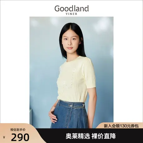 【天丝系列】音儿美地女装2023夏季新款镂空织法式短袖针织衫套头商品大图