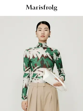 【言选好物】玛丝菲尔T恤夏装新款针织印花修身打底衫女装商品大图