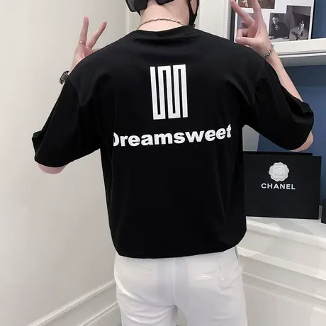 字母T恤潮牌休闲痞帅夏季短袖男款2023新款夏装男装半袖体恤衫商品大图