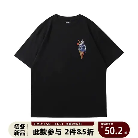 日系休闲t恤中性风情侣短袖原创浮世绘甜筒印花复古潮牌宽松半袖图片