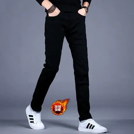 黑色加绒加厚牛仔裤男款秋冬款2023新款保暖冬季裤子男士潮流高档商品大图