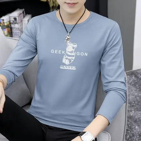 莫代尔小熊t恤男长袖潮牌潮流圆领打底衫秋季薄款内搭上衣服体恤图片