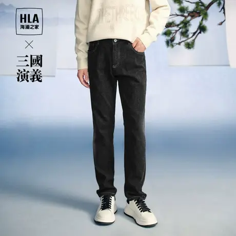 【磨毛】HLA海澜之家三国演义牛仔裤2023秋冬绣花休闲裤子男商品大图