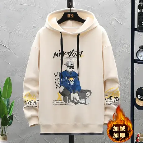 秋冬季加绒加厚卫衣12男孩13初中学生14棉感连帽衫15岁大童上衣服商品大图