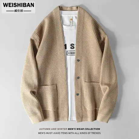 秋冬新品华夫格V领针织衫男毛衣高级感慵懒风痞帅轻奢风休闲线衣商品大图