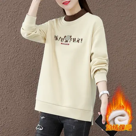 半高领加绒卫衣女春秋冬2023年新款时尚宽松加厚上衣百搭棉质外套商品大图