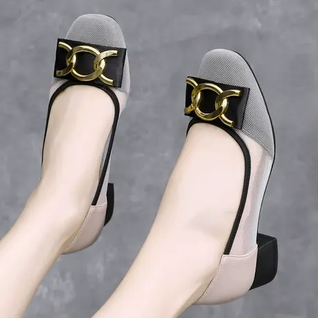 时尚气质中跟网纱鞋真皮透气舒适大码凉鞋41一43女秋季新款2023图片