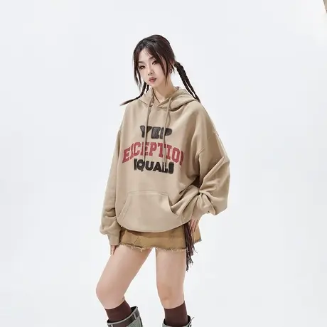 YEP美式复古连帽卫衣女春秋2024年新款潮牌印花宽松外套上衣商品大图