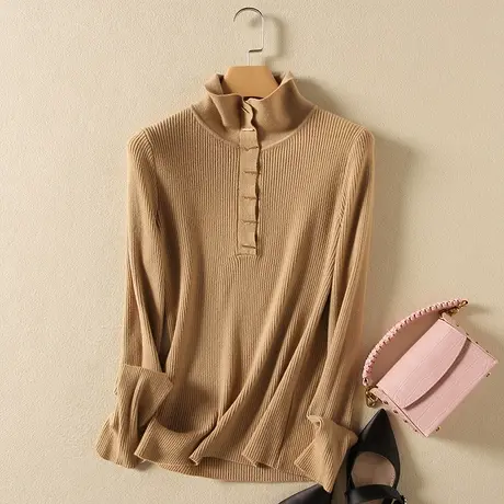 秋冬2023新款高领打底衫毛衣女内搭长袖针织衫修身堆堆领紧身上衣商品大图