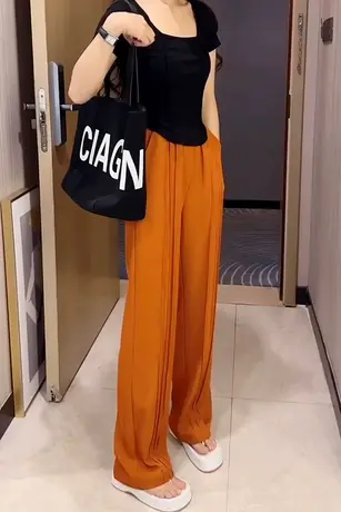 高腰垂坠感阔腿休闲裤子夏季女薄款高级感显瘦直筒拖地西装长裤潮商品大图