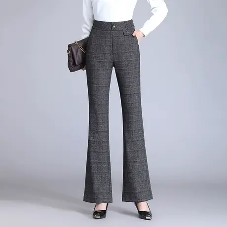 格纹微喇裤韩版显瘦气质长裤高腰休闲裤秋季2023新款时尚百搭裤子商品大图