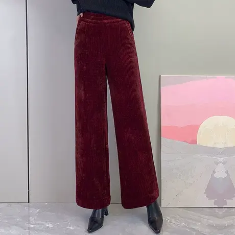 加厚雪尼尔阔腿裤女秋冬松紧高腰宽松垂感百搭长裤2023新款休闲裤商品大图